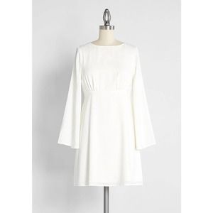 [Modcloth] Lily White Loveliness Babydoll Dress Jacquard Bell Sleeves NWT Sz 1X